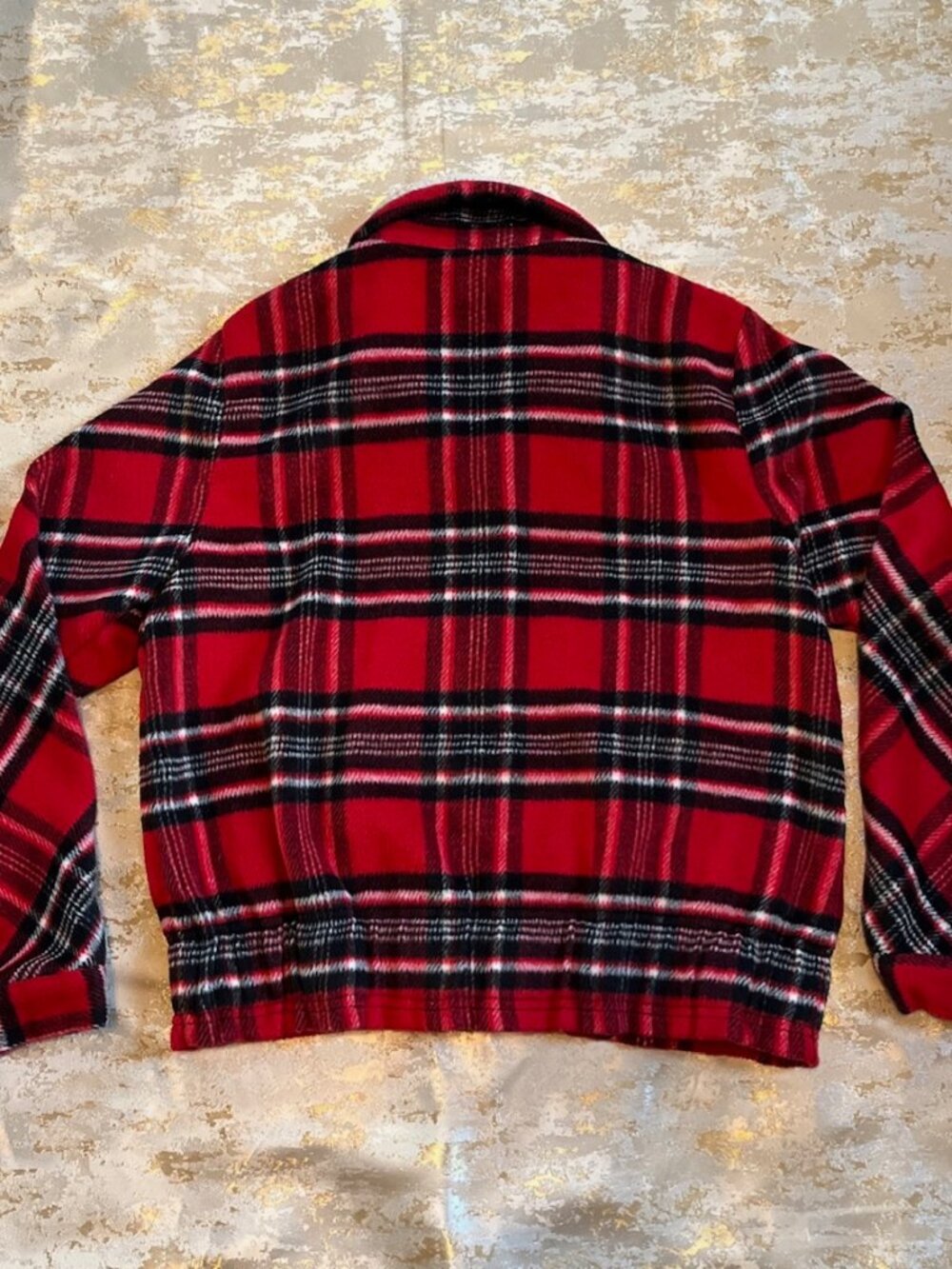 Christopher & Banks Fleece Jacket Womans Small Red Black Plaid Faux Fur Collar - Picture 2 of 15